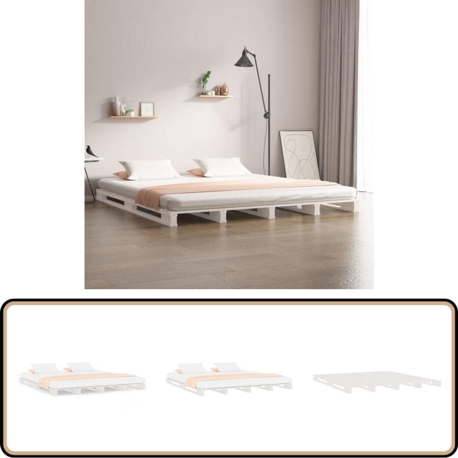 VidaXL Palletbed Wit Massief Hout 180x200 cm Palletbed Houten Bed Grenenhout Bed Wit Bed King Size Bed