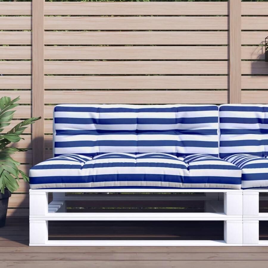 VidaXL Palletkussen 120x40x12 cm blauw wit Palletkussentjes Outdoor Meubilair Tuinkussens Buitenkussens Lounge Set Patioset Terasdecoratie