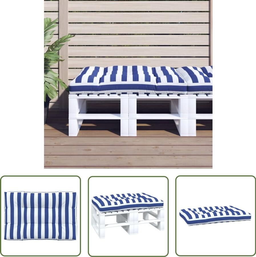 VidaXL Palletkussen 120x80x12 cm Blauw-Wit Palletkussentjes Outdoor Meubilering Balkondecoratie Tuinaccessoires Lounge Set Patioset Waterafstotende Kussens Zomerdekking