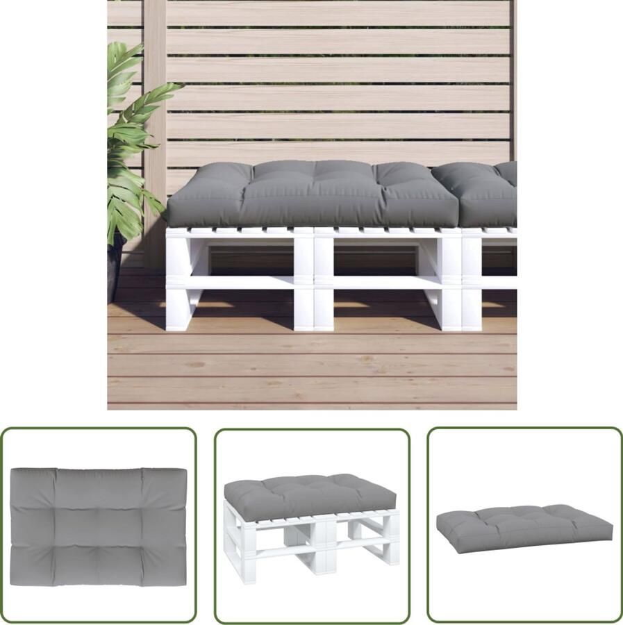 VidaXL Palletkussen 120x80x12 cm Grijs Palletkussen Buitenkussen Tuinkussen Balkon Kussen Lounge Kussen Zitzak Relax Kussen Grijze Kussens