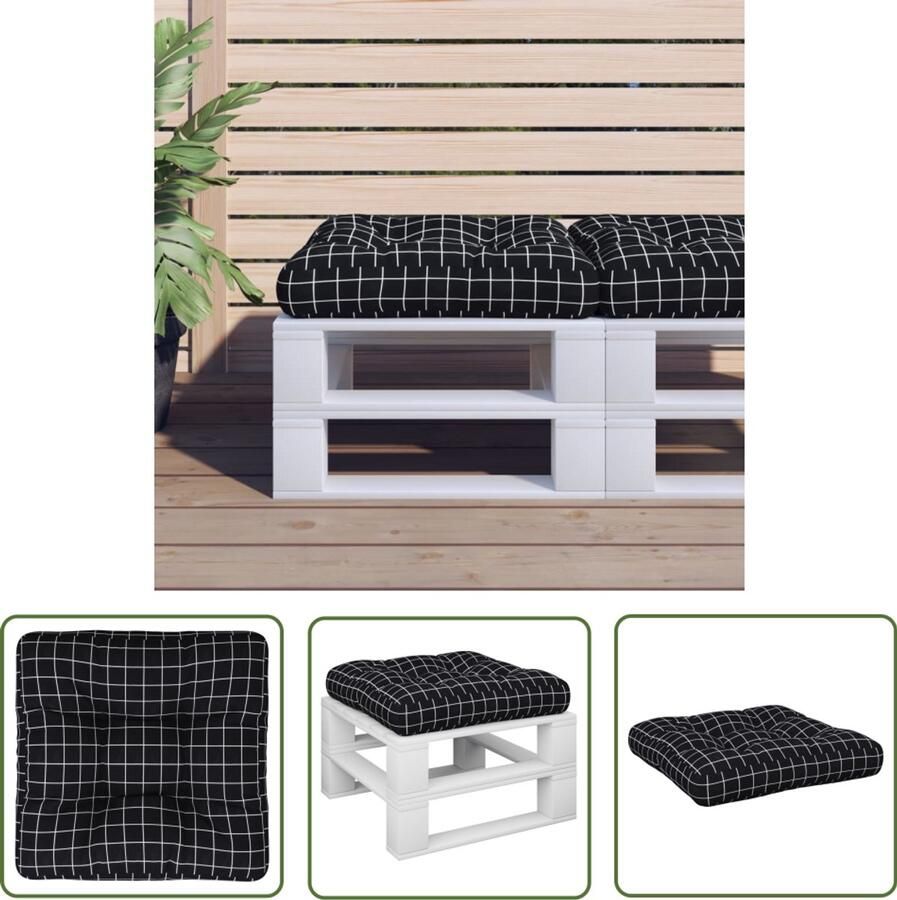 VidaXL Palletkussen 50x50x12 cm Zwart Ruitpatroon Palletkussentjes Outdoor Meubilering Tuinkussens Balkondecoratie Lounge Set Accessoires Waterafstotende Kussens Patio Furniture