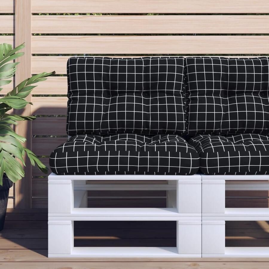 VidaXL Palletkussen 60x40x12 cm Zwart Ruitpatroon Palletkussentjes Outdoor Meubilair Tuinkussens Balkondecoratie Zitcomfort Patio Accessoires Lounge Set - Foto 2