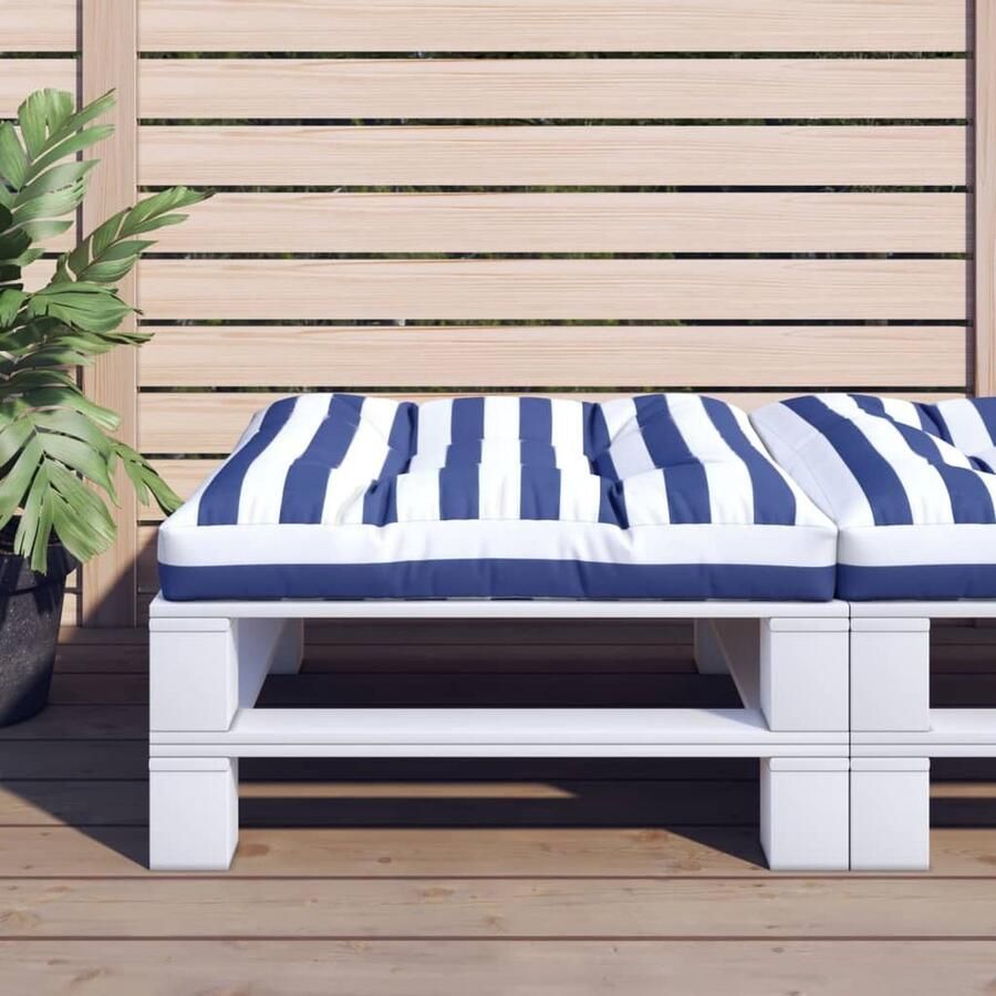 VidaXL Palletkussen 70x70x12 cm Blauw Wit gestreept Palletkussen Buitenkussen Tuinkussen Balkondecoratie Lounge Set Loungebank Zithoek - Foto 2