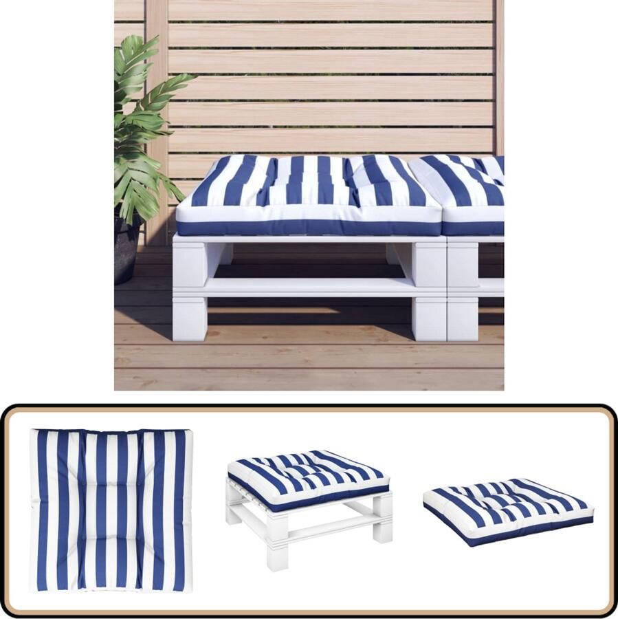 VidaXL Palletkussen 70x70x12 cm Blauw Wit gestreept Palletkussen Buitenkussen Tuinkussen Balkondecoratie Lounge Set Loungebank Zithoek