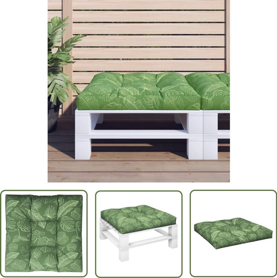 VidaXL Palletkussen Bladpatroon 80x80x12 cm Palletkussentjes Outdoor Meubilair Tuinkussens Balkondecoratie Zitkussens Lounge Set Accessoires Groen