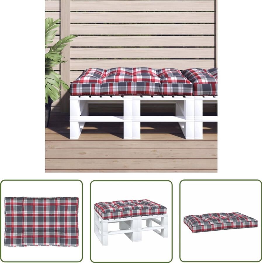 VidaXL Palletkussen Rood Ruitpatroon 120x80x12cm Palletkussentjes Outdoor Meubilair Tuinkussens Balkondecoratie Lounge Set Patioset Garden Furniture
