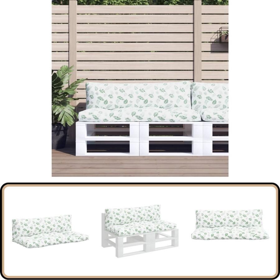 VidaXL Palletkussens 2-delig met bladpatroon Palletkussens Tuincushions Outdoor Meubelen Lounge Set Patio Furniture Blader Patroon Groene Kussens Relaxfauteuil