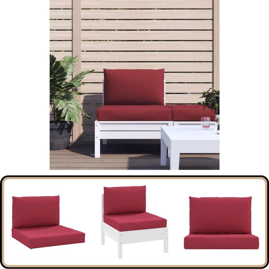 VidaXL Palletkussens 2-delig wijnrood oxford stof Palletkussens Outdoor Meubilair Tuinkussens Lounge Set Zitkussens Rugkussens Rood