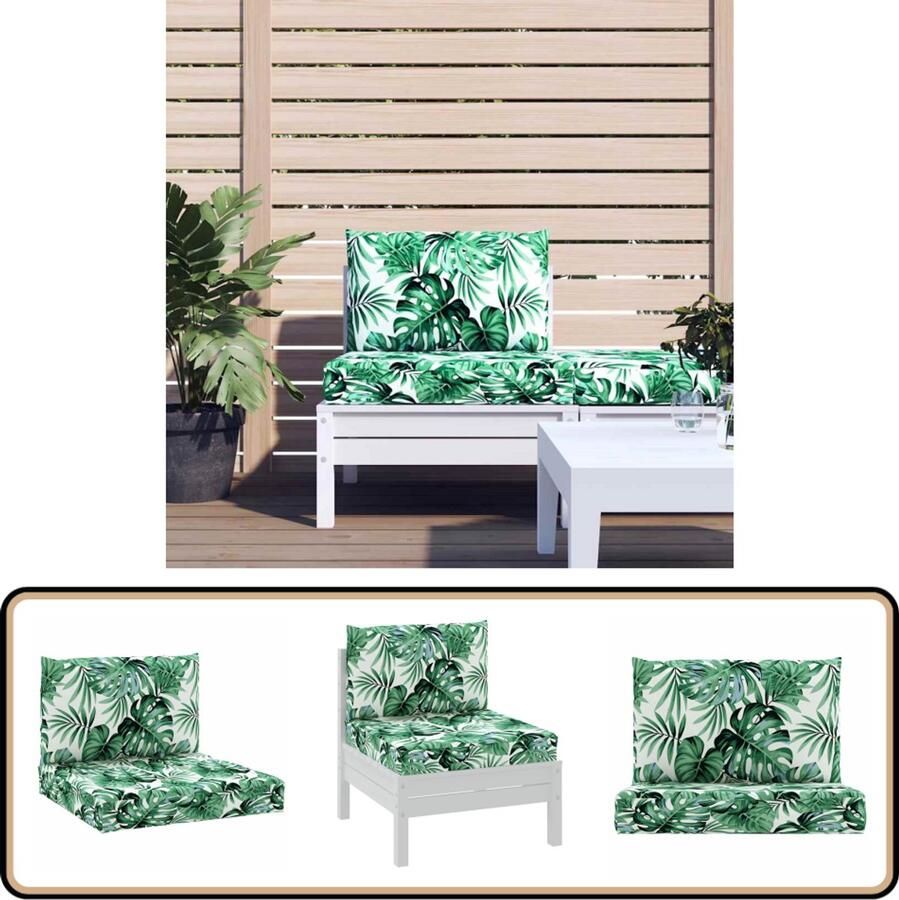 VidaXL Palletkussens 2 st Stof Bladpatroon Palletkussens Tuinstoelen Outdoordecoratie Balkon Accessoires Lounge Kussens