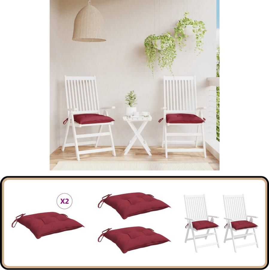 VidaXL Palletkussens 2 stuks 50x50x7 cm Wijnrood Palletkussens Kussens Buitendecoratie Tuinkussens Lounge Set Accessoires