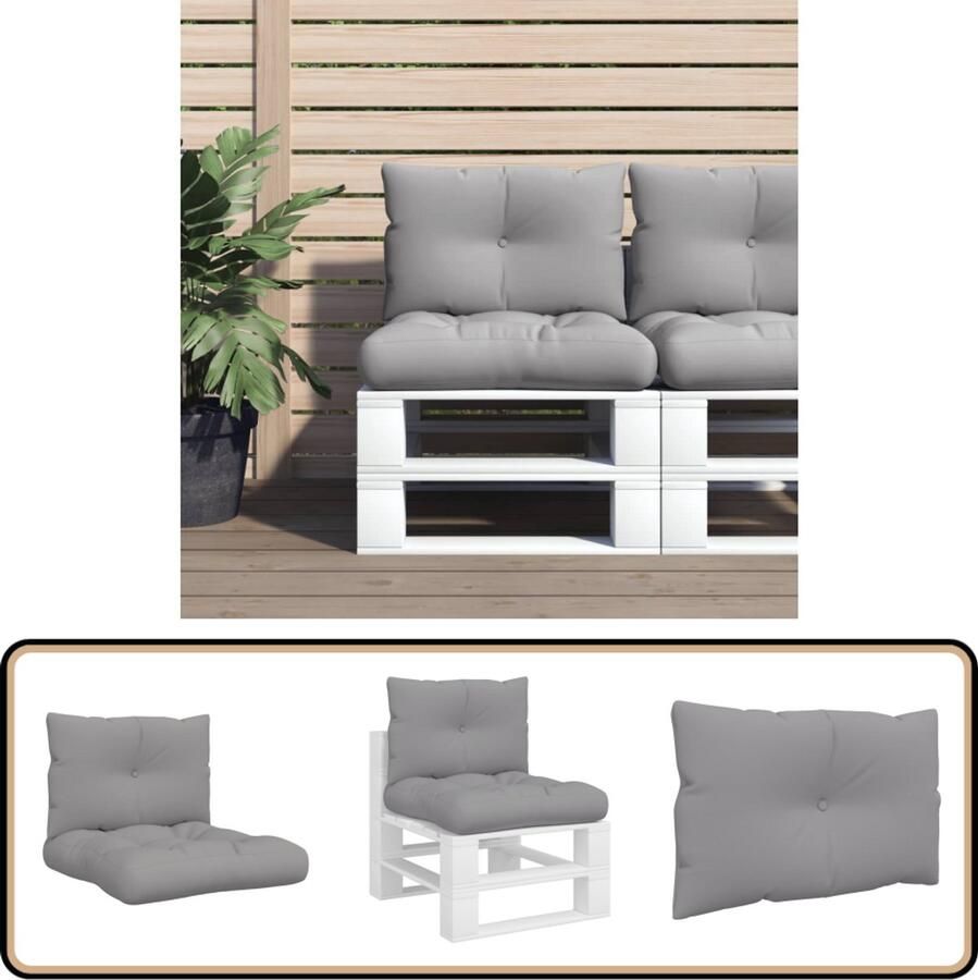 VidaXL Palletkussens 2 stuks Grijs Waterafstotend Paletkussens Outdoor Meubilair Tuinstoelen Balkondecoratie Loungebank