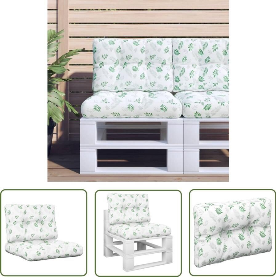 VidaXL Palletkussens 2 stuks Waterafstotend Bladpatroon Palletkussens Outdoor Meubilair Tuinkussens Balkondecoratie Zitkussens Lounge Set Patioset Groen