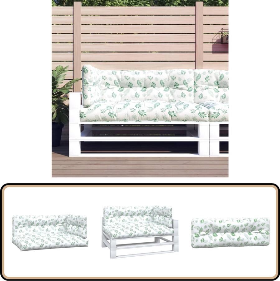 VidaXL Palletkussens 3-delig Bladpatroon Waterafstotend Palletkussens Buitenkussens Tuinkussens Balkondecoratie Lounge Set