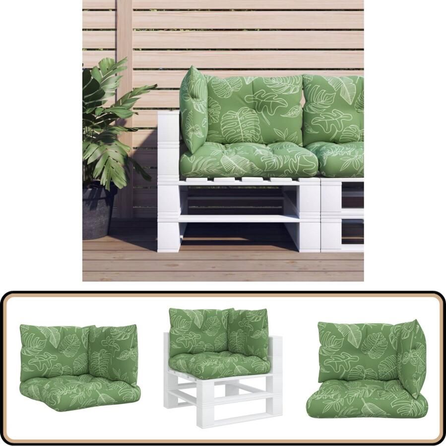 VidaXL Palletkussens 3-delig Bladpatroon Waterafstotend Palletkussens Kussens Buitendecoratie Tuindecoratie Lounge Set