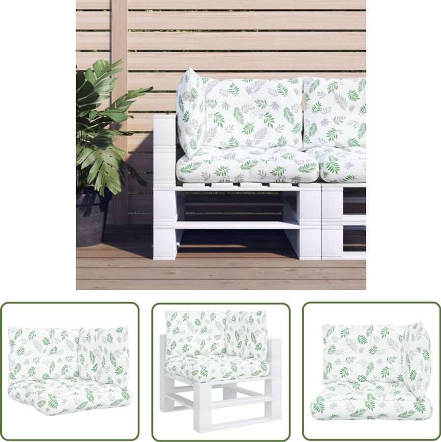 VidaXL Palletkussens 3-delig Bladpatroon Waterafstotend Palletkussens Tuincushions Buitentuin Lounge Meubilair Outdoor Living Zitzakken Relaxfauteuil