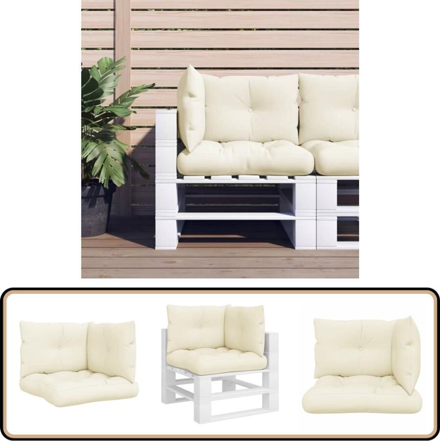 VidaXL Palletkussens 3-delig Crème Waterafstotend Palletkussens Buitenkussens Tuinkussens Balkondecoratie Lounge Set Loungekussens Zitkussens Comfort