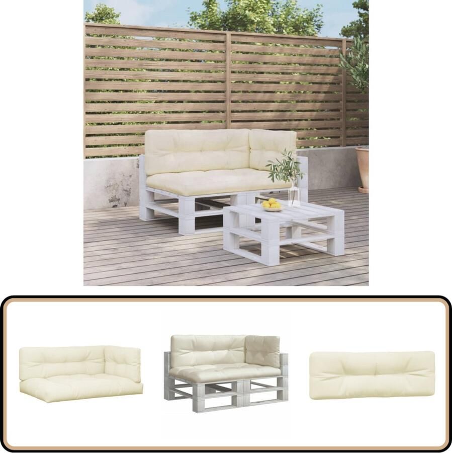 VidaXL Palletkussens 3-delig Crèmekleurig Palletkussens Buitenkussens Tuinkussens Balkondecoratie Lounge Set