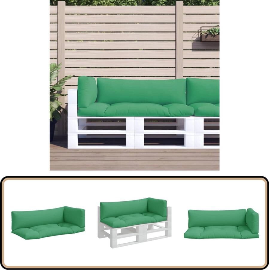 VidaXL Palletkussens 3-delig Groen Stof Comfort Palletkussens Outdoor Meubilair Tuinkussens Balkondecoratie Lounge Set Zit Comfort Groene Kleur
