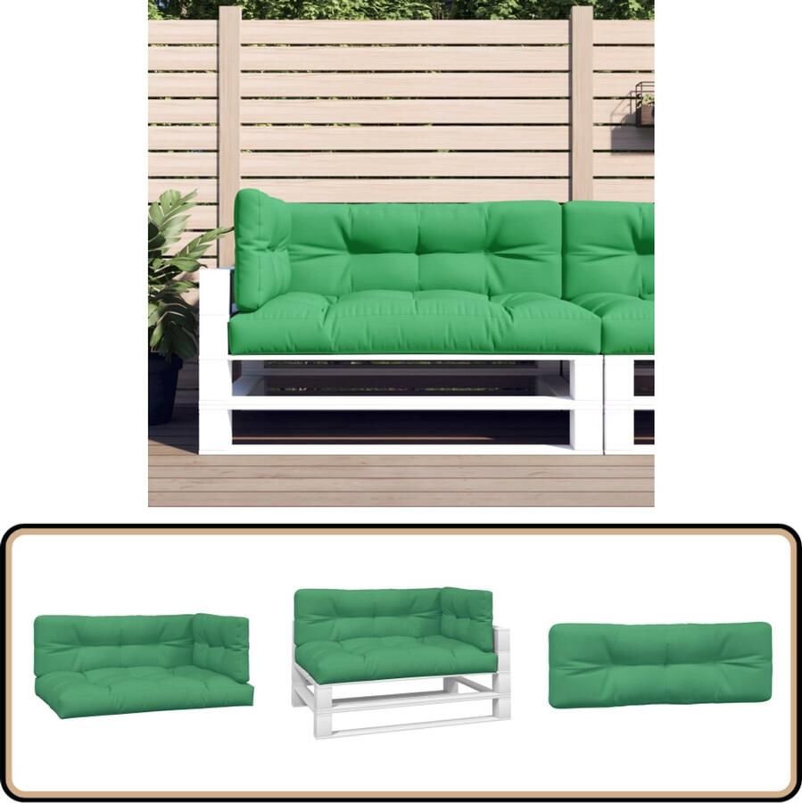 VidaXL Palletkussens 3-delig Groen Waterafstotend Palletkussens Buitenkussens Tuinkussens Balkondecoratie Lounge Set