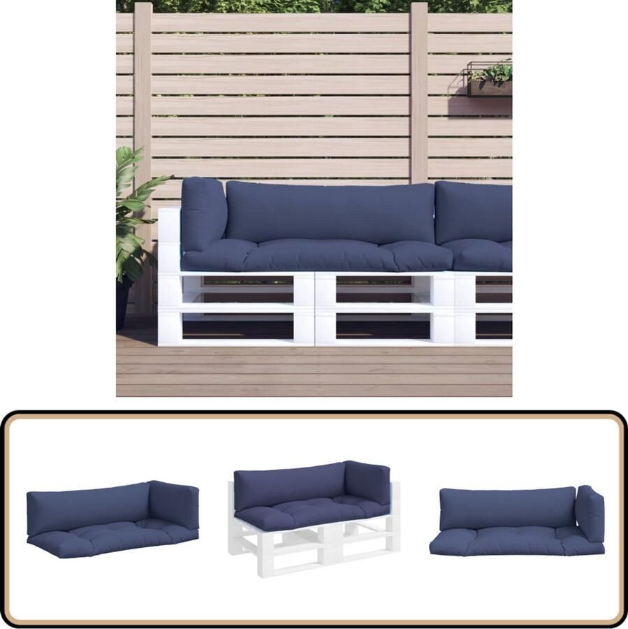 VidaXL Palletkussens 3-delig Marineblauw Palletkussens Tuinstoelen Lounge Meubilair Outdoor Accessoires Balkondecoratie