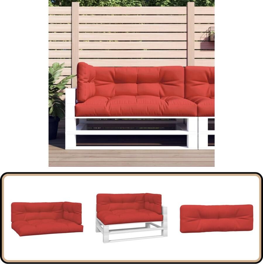 VidaXL Palletkussens 3-delig Rood Comfort & Stijl Palletkussens Tuinmeubilair Outdoor Meubilering Lounge Set Relaxset Patio Furniture Zomerdecoratie Rode Kussens