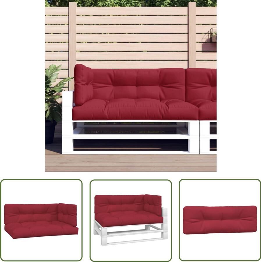 VidaXL Palletkussens 3-delig Wijnrood Waterafstotend Palletkussens Outdoor Meubilair Tuinkussens Balkondecoratie Lounge Set Zitkussens Rugkussens Zijkussens Rood
