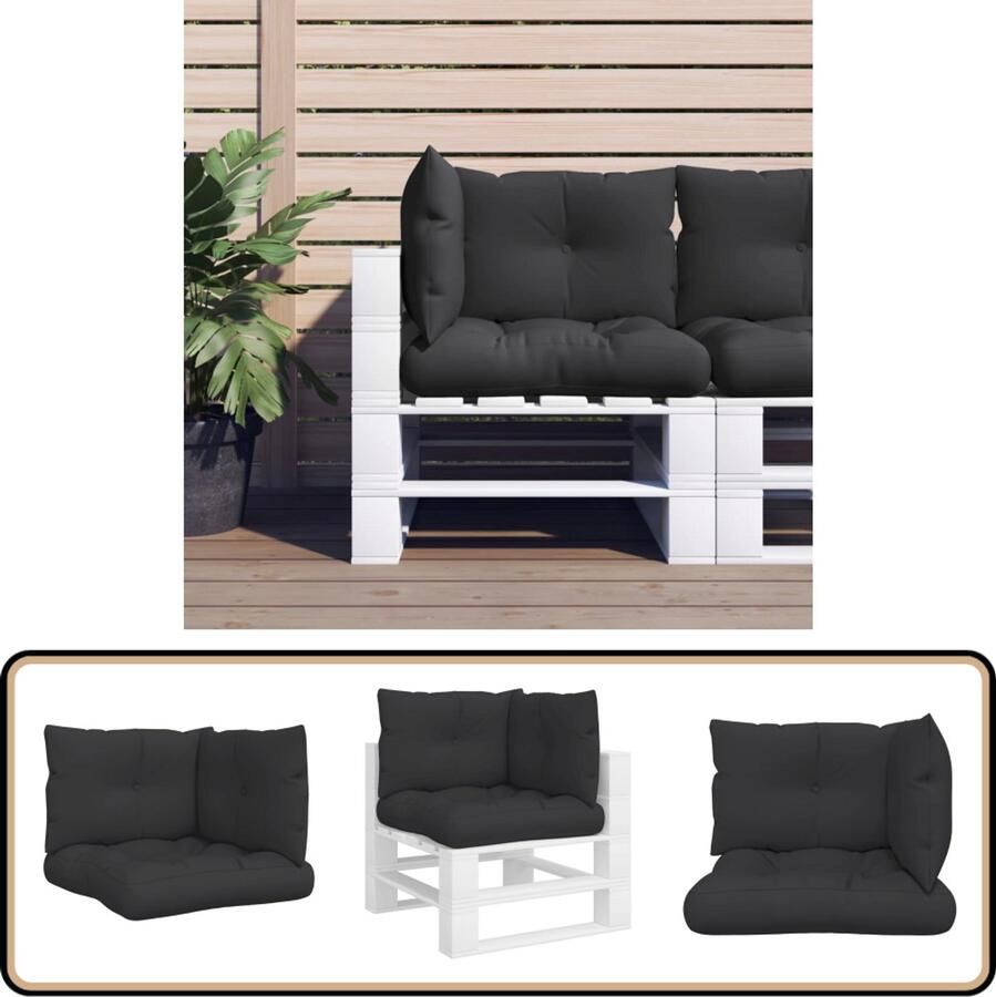 VidaXL Palletkussens 3-delig Zwart Waterafstotend Palletkussens Outdoor Kussens Tuinkussens Balkon Kussens Lounge Set Kussens