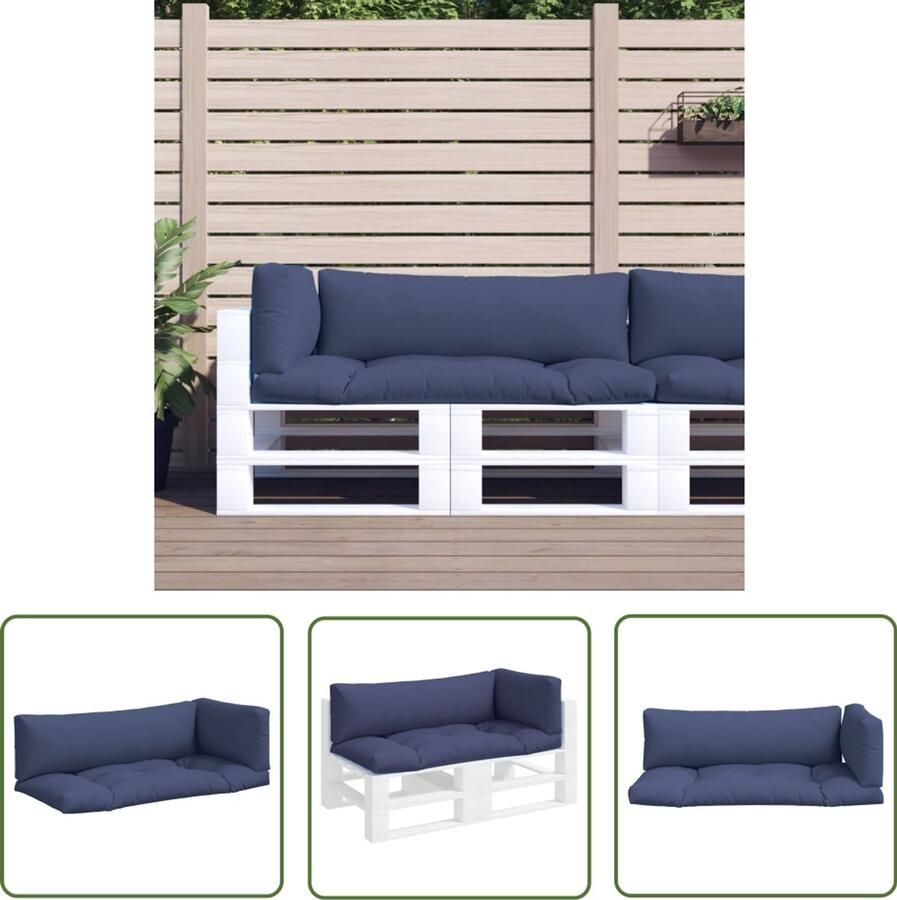 The Living Store Palletkussens 3 st oxford stof marineblauw Palletkussens Tuinstoelen Lounge Meubilair Outdoor Accessoires Balkondecoratie
