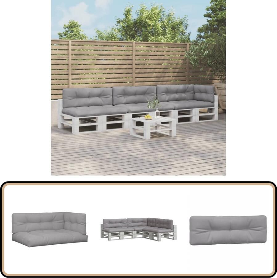 VidaXL Palletkussens 7-delig Grijs Waterafstotend Palletkussens Buitenkussens Tuinkussens Balkon Kussens Lounge Set Kussens