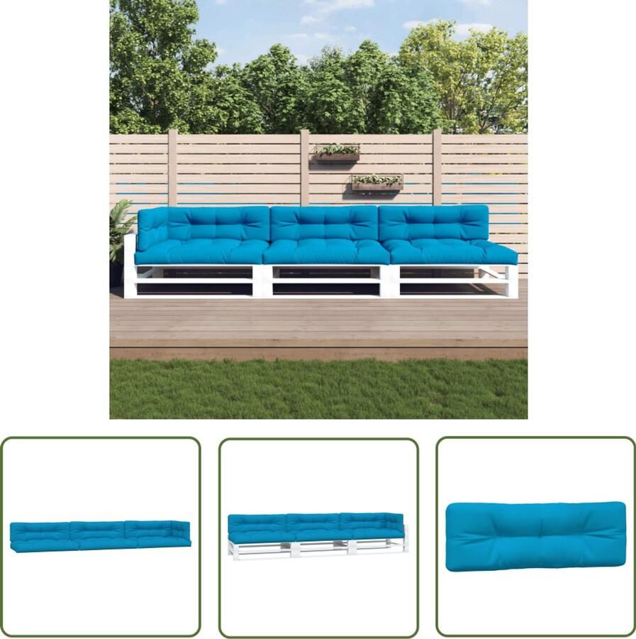 VidaXL Palletkussens 7-delig Stof Blauw Palletkussens Outdoor Meubilair Tuinkussens Balkondecoratie Lounge Set Zitkussens Rugkussens Zijkussens Blauwe Kussens Waterafstotende Kussens