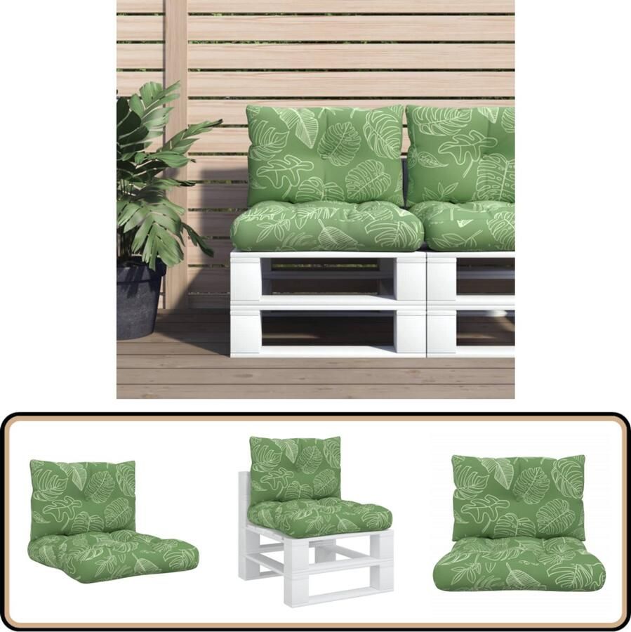 VidaXL Palletkussens Bladpatroon Set van 2 Palletkussens Outdoor Meubelen Tuinkussens Lounge Kussens Zitzakken Relax Kussens Patio Kussens