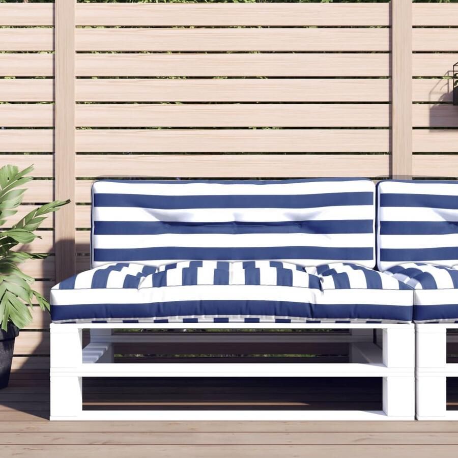VidaXL Palletkussens Blauw Wit Waterafstotend Palletkussens Tuinkussens Outdoor Meubilering Lounge Set Patio Furniture Zitkussens Rugkussens Blauw Wit - Foto 2