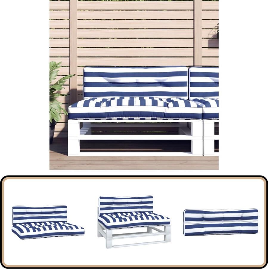 VidaXL Palletkussens Blauw Wit Waterafstotend Palletkussens Tuinkussens Outdoor Meubilering Lounge Set Patio Furniture Zitkussens Rugkussens Blauw Wit