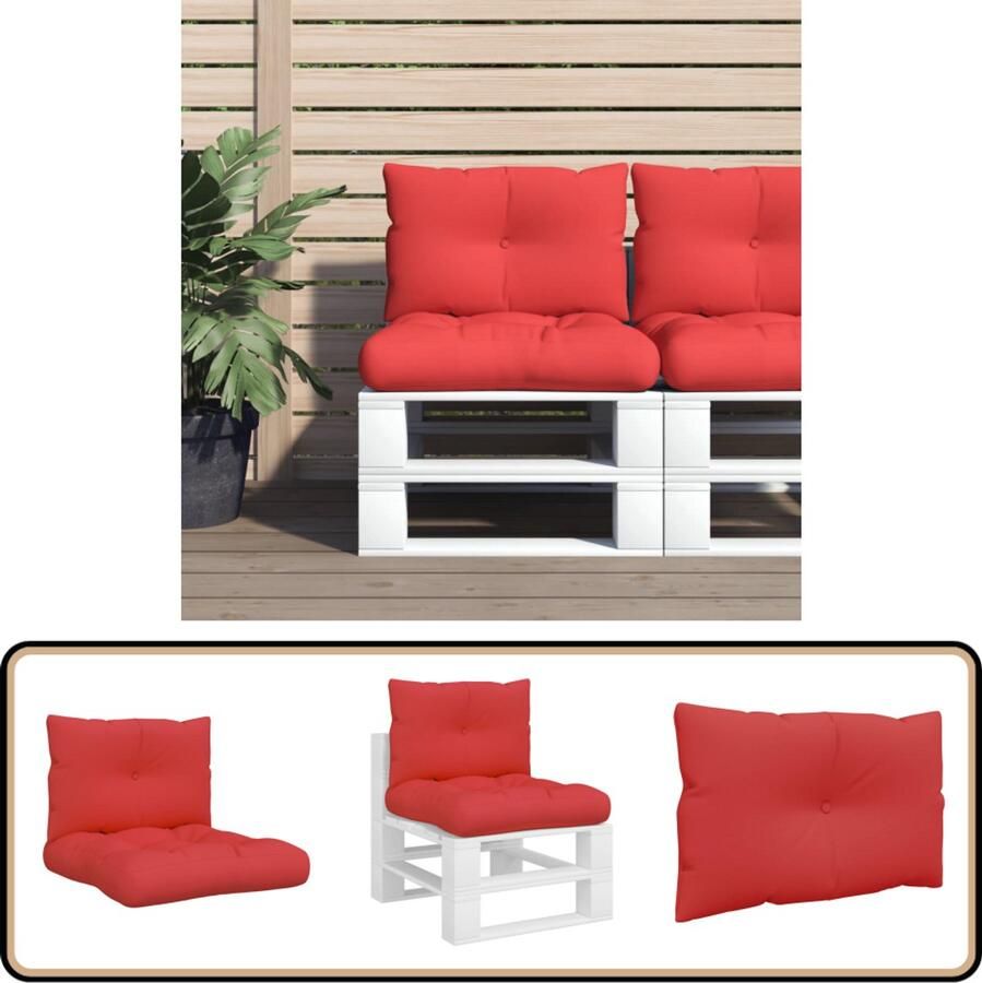 VidaXL Palletkussens Rood 2-delig Waterafstotend Palletkussens Buitenkussens Tuinkussens Balkondecoratie Lounge Set