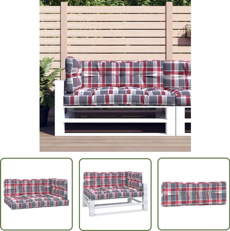 VidaXL Palletkussens Rood Ruitpatroon 3-delig Palletkussens Outdoor Meubilair Tuinkussens Balkondecoratie Zit Comfort Patio Set Lounge Set Garden Furniture