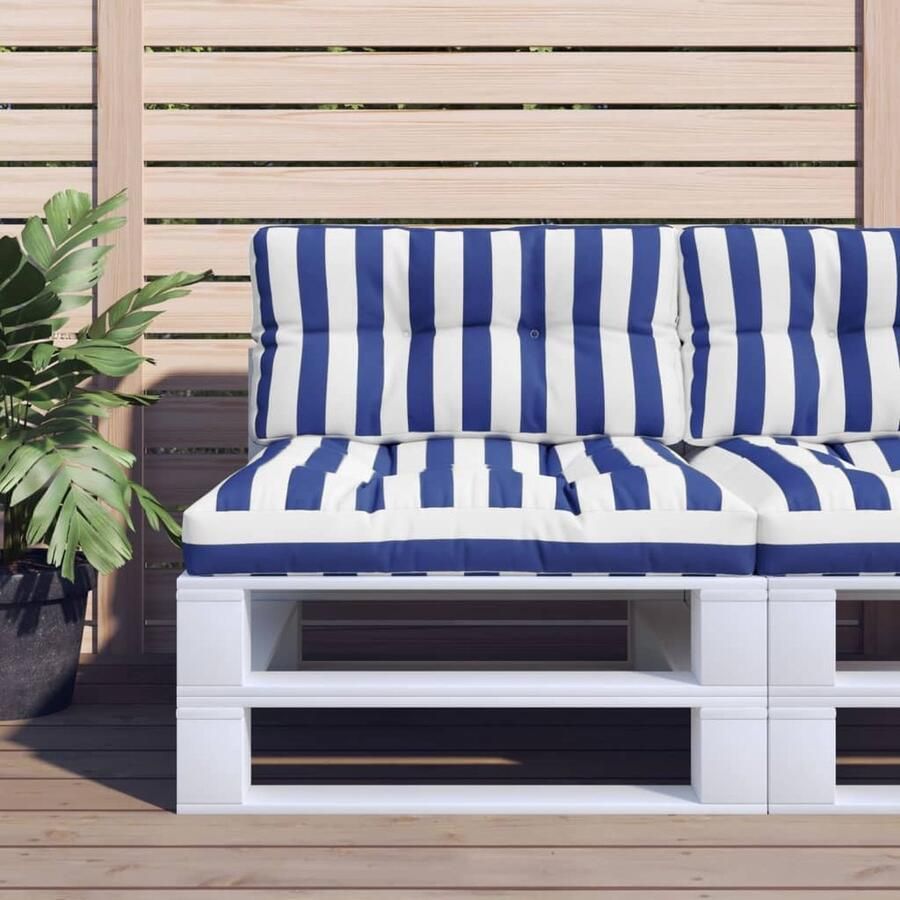 VidaXL Palletkussens set blauw wit gestreept Palletkussens Outdoor Meubilair Tuinkussens Balkondecoratie Zitkussens Rugkussens Patioset Loungebank - Foto 2