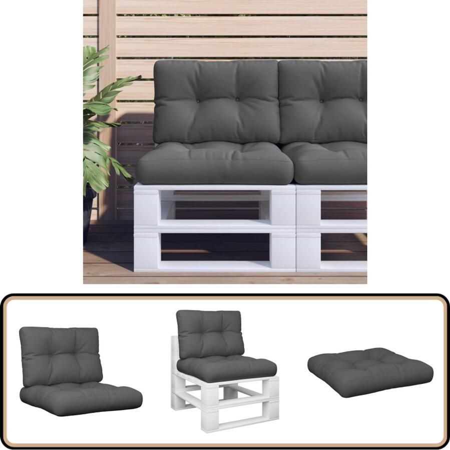 VidaXL Palletkussens Set van 2 Antraciet Palletkussens Zitkussens Outdoor Meubilair Tuinkussens Loungebank