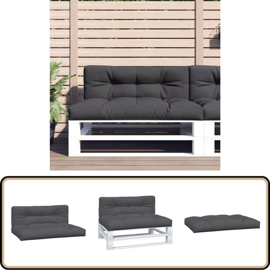 VidaXL Palletkussens Set van 2 Antraciet Waterafstotend Palletkussens Tuinstoelen Lounge Meubilair Outdoor Accessoires Balkondecoratie