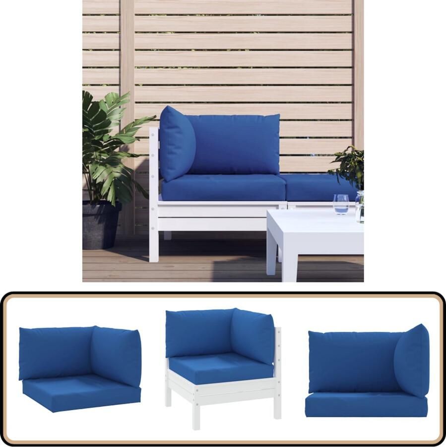 VidaXL Palletkussens Set van 3 Blauw Waterafstotend Palletkussens Outdoor Meubilair Tuinkussens Balkondecoratie Lounge Set Zit Comfort Blauwe Kussens