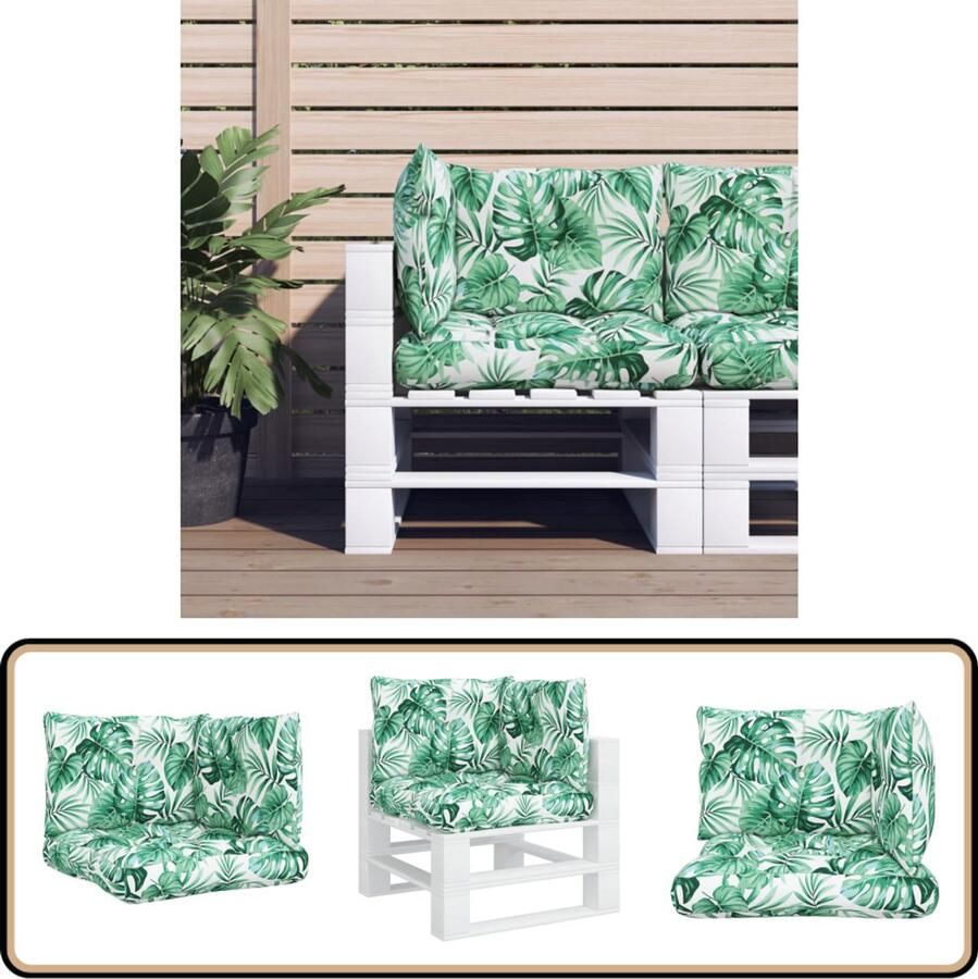 VidaXL Palletkussens Stof Bladpatroon 3 Stuks Palletkussens Tuinstoelen Balkondecoratie Outdoor Meubilair Lounge Set