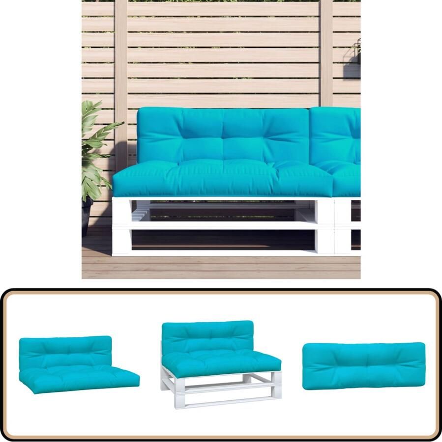 VidaXL Palletkussens Turquoise Set van 2 Palletkussens Buitenkussens Tuinkussens Balkon Kussens Lounge Set Zithoek