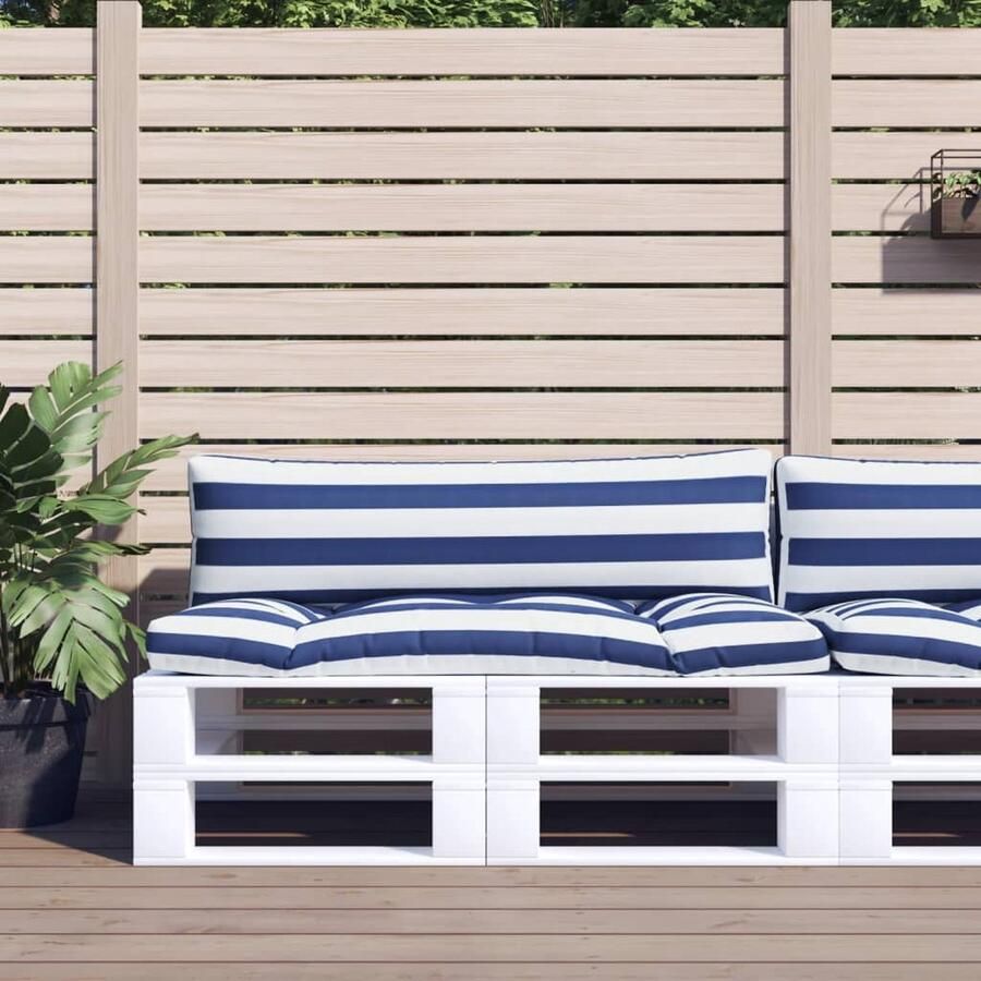 VidaXL Palletkussens Wit & Blauw Gestreept Palletkussens Tuincushions Buitendecoratie Outdoordecoratie Relaxfauteuil Loungekussens Zitzak - Foto 2