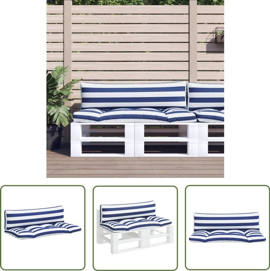 VidaXL Palletkussens Wit & Blauw Gestreept Palletkussens Tuincushions Buitendecoratie Outdoordecoratie Relaxfauteuil Loungekussens Zitzak