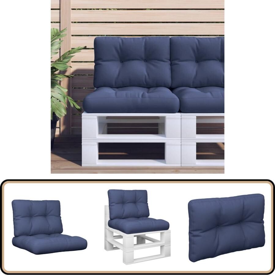VidaXL Palletkussenset Marineblauw 60x40x12 cm Palletkussen Tuinstoel Balkondecoratie Outdoor Meubilering Zitkussen
