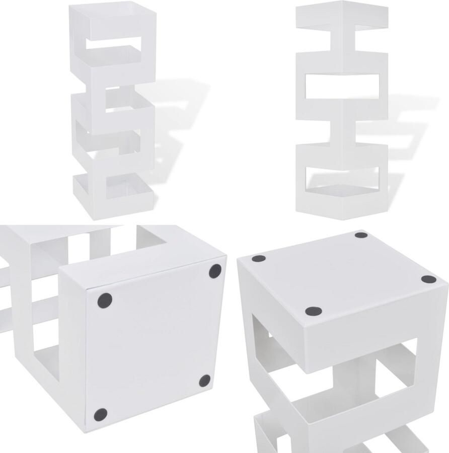 VidaXL Paraplu- en wandelstokhouder wit vierkant staal 48 5 cm Paraplubak Paraplubakken Paraplu Bak Paraplu Bakken