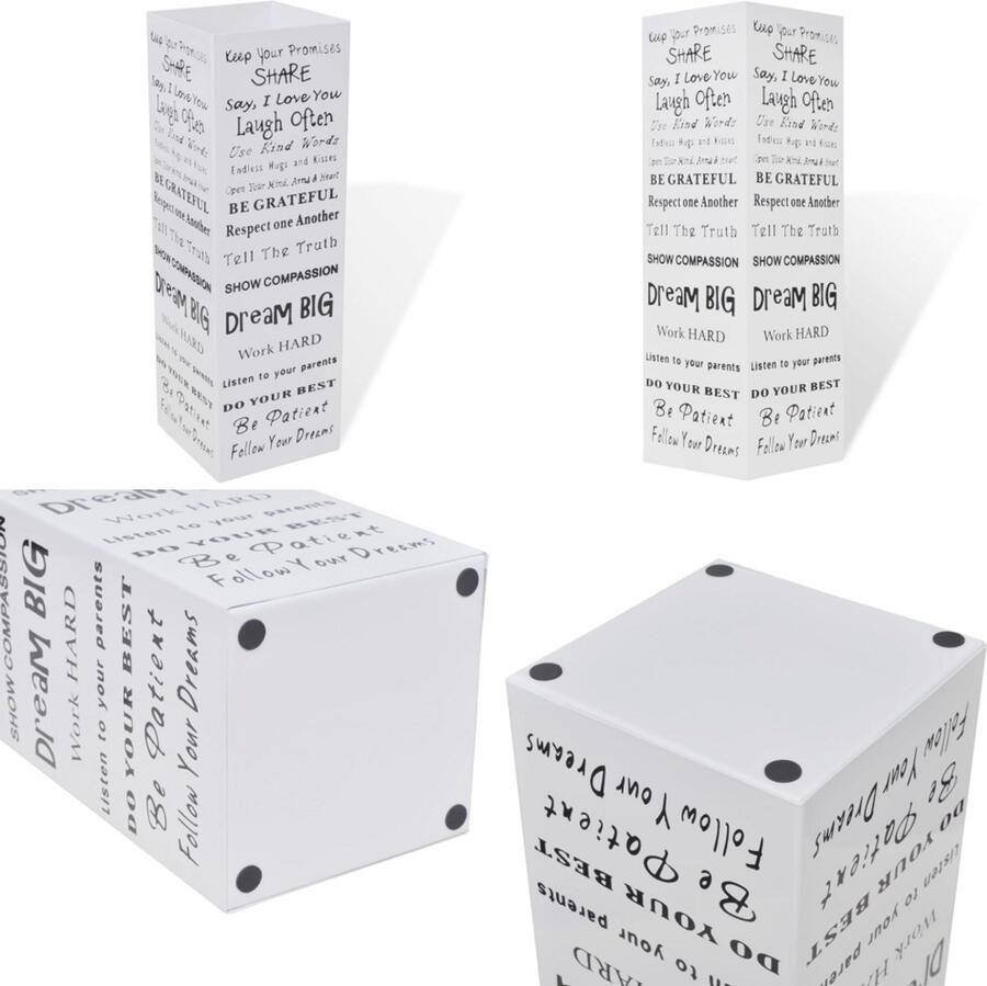 VidaXL Paraplu- en wandelstokhouder wit vierkant + tekst staal 48-5 cm Paraplubak Paraplubakken Paraplu Bak Paraplu Bakken