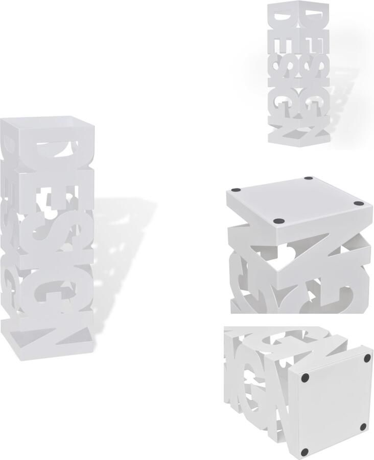 VidaXL Paraplubak Paraplubakken Paraplu Bak Paraplu Bakken Paraplu- en wandelstokhouder wit vierkant + tekst staal 48 5 cm - Foto 2