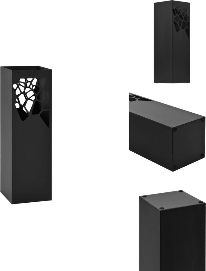 VidaXL Parapluhouder Zwart 15.5x15.5x48.5 cm Kunststof druppelblad Gepoedercoat staal Paraplubakhouder