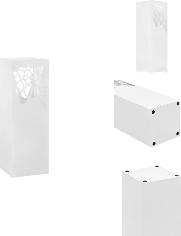 VidaXL Parapluhouder Moderne Paraplubak Afmetingen- 15.5x15.5x48.5cm Ken- Verwijderbaar druppelblad+ eenvoudig te reinigen Kleur- wit Materiaal- gepoedercoat staal Paraplubakhouder