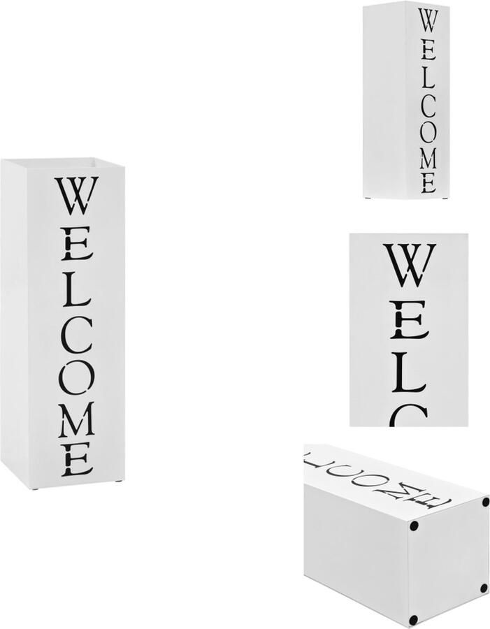 VidaXL Paraplubak Wit Gepoedercoat staal 15.5 x 15.5 x 48.5 cm Met verwijderbaar kunststof druppelblad Paraplubakhouder